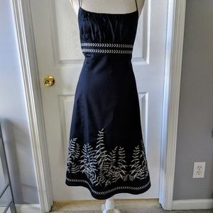 Ann Taylor Navy Embroidered A-Line Dress